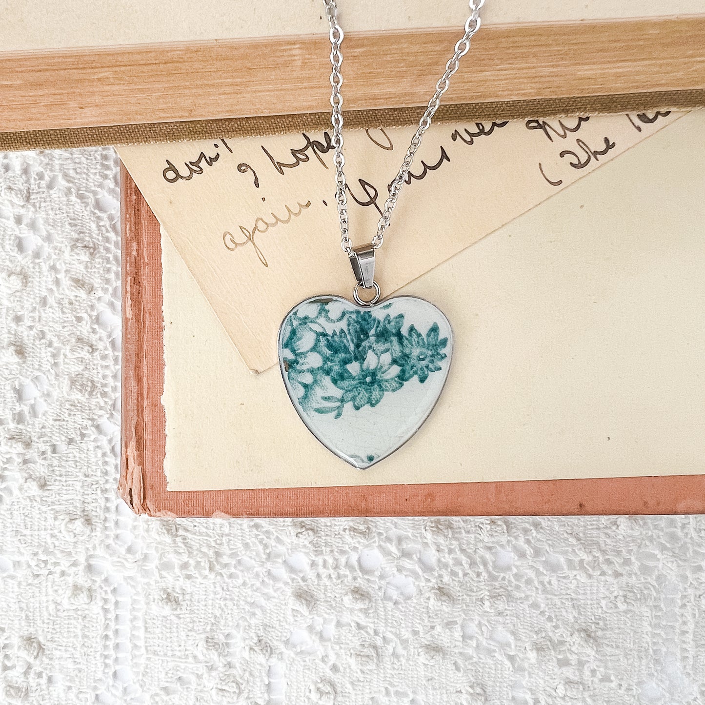 Blue Floral Heart Necklace