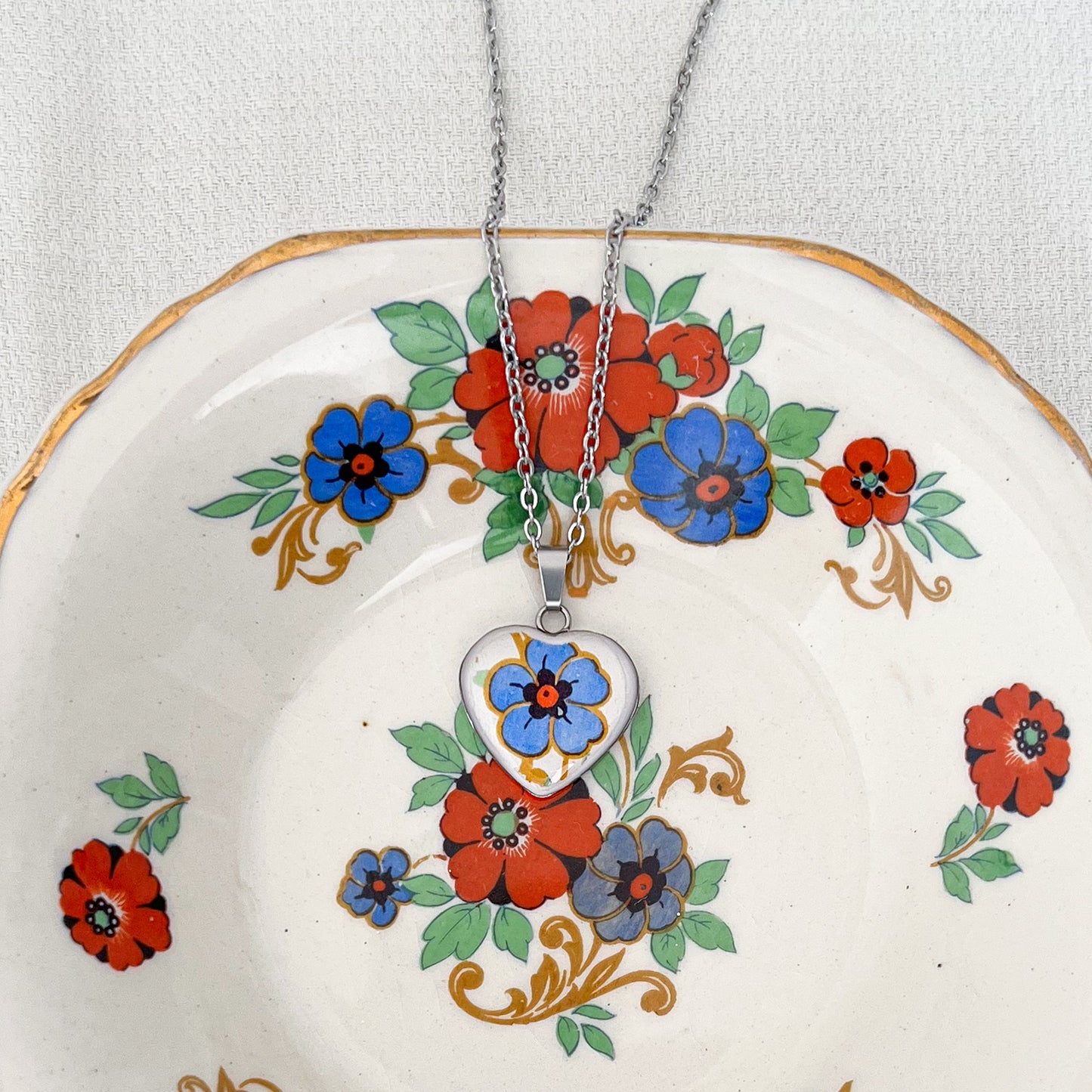 Blue Floral Heart Necklace • Wedgwood Chatsworth