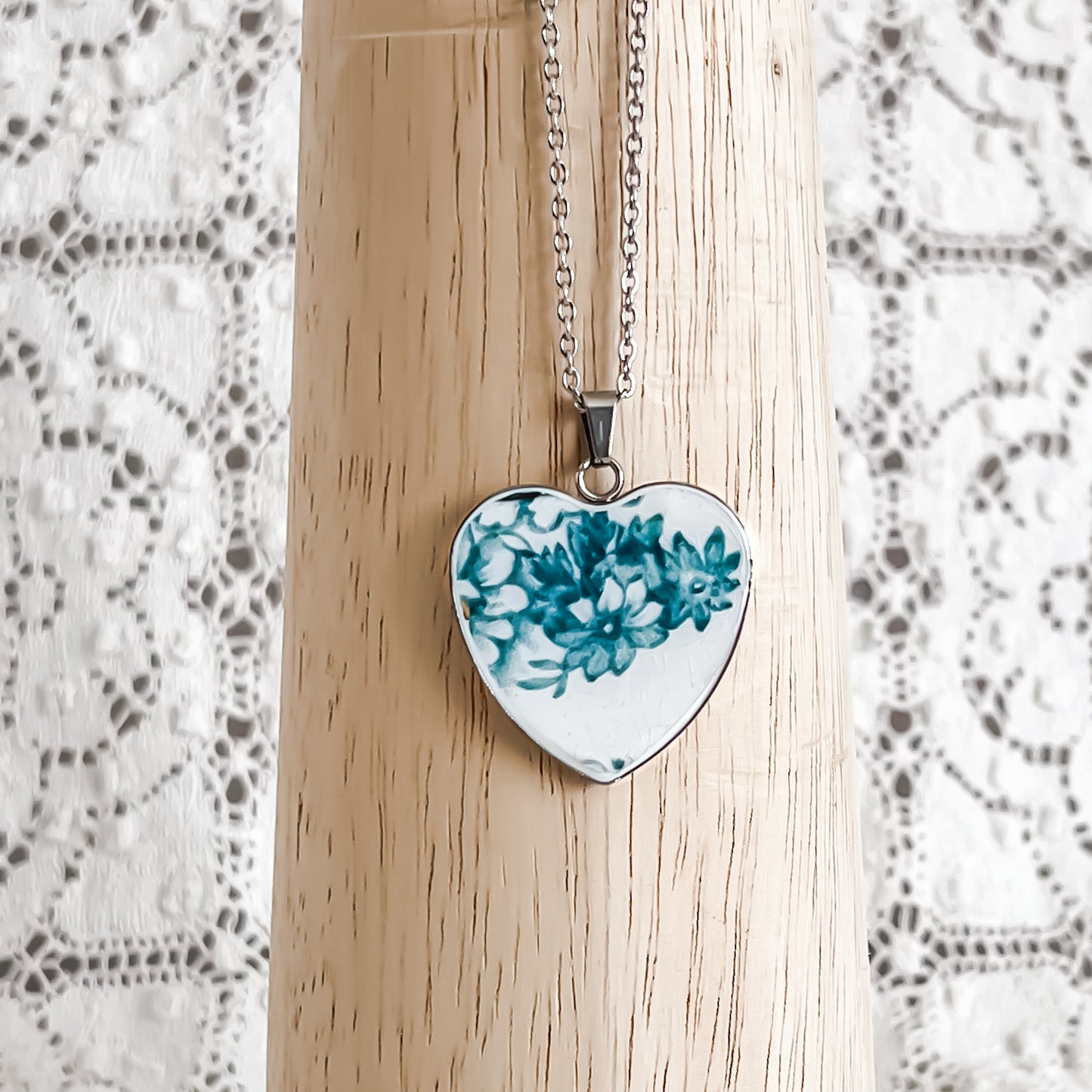 Blue Floral Heart Necklace