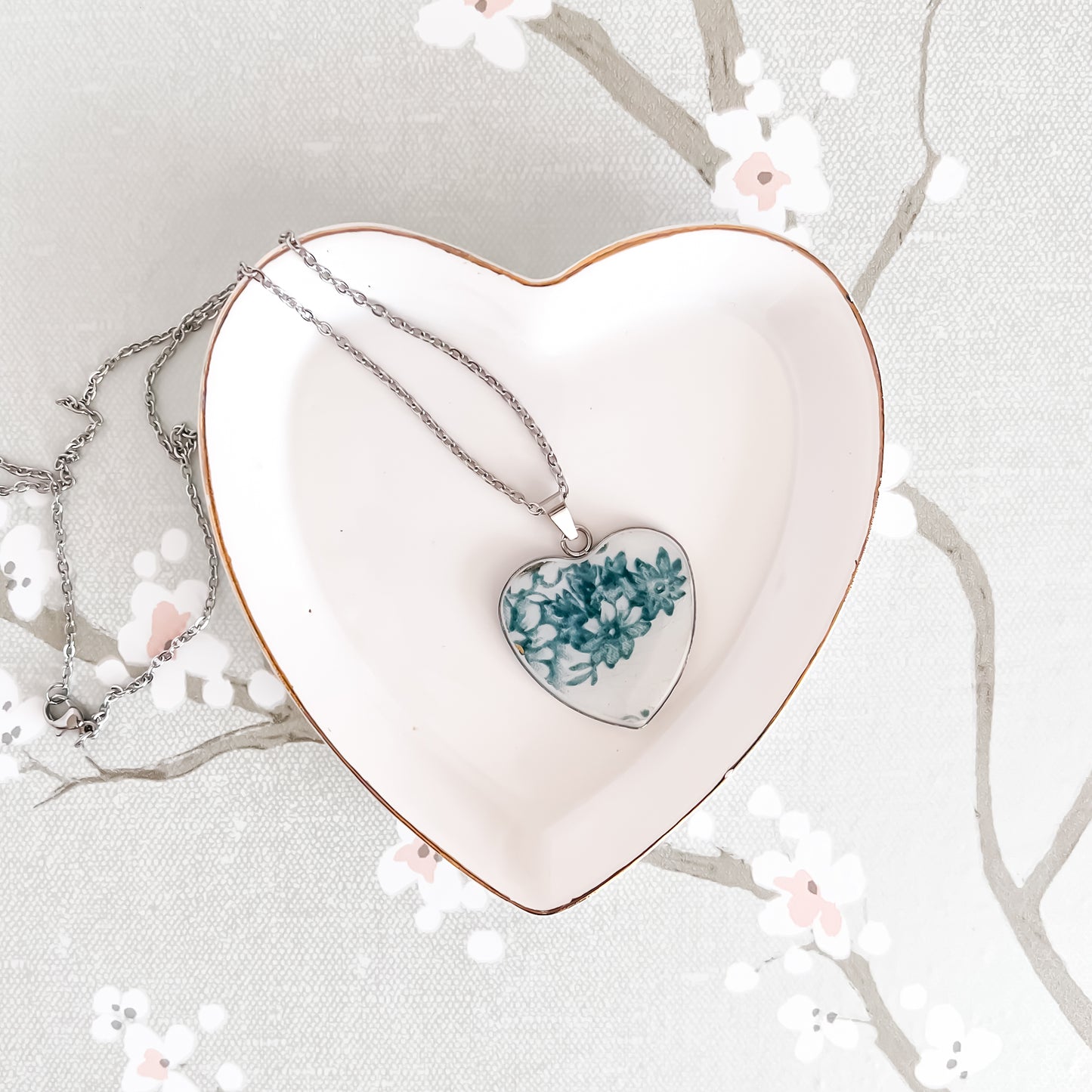 Blue Floral Heart Necklace