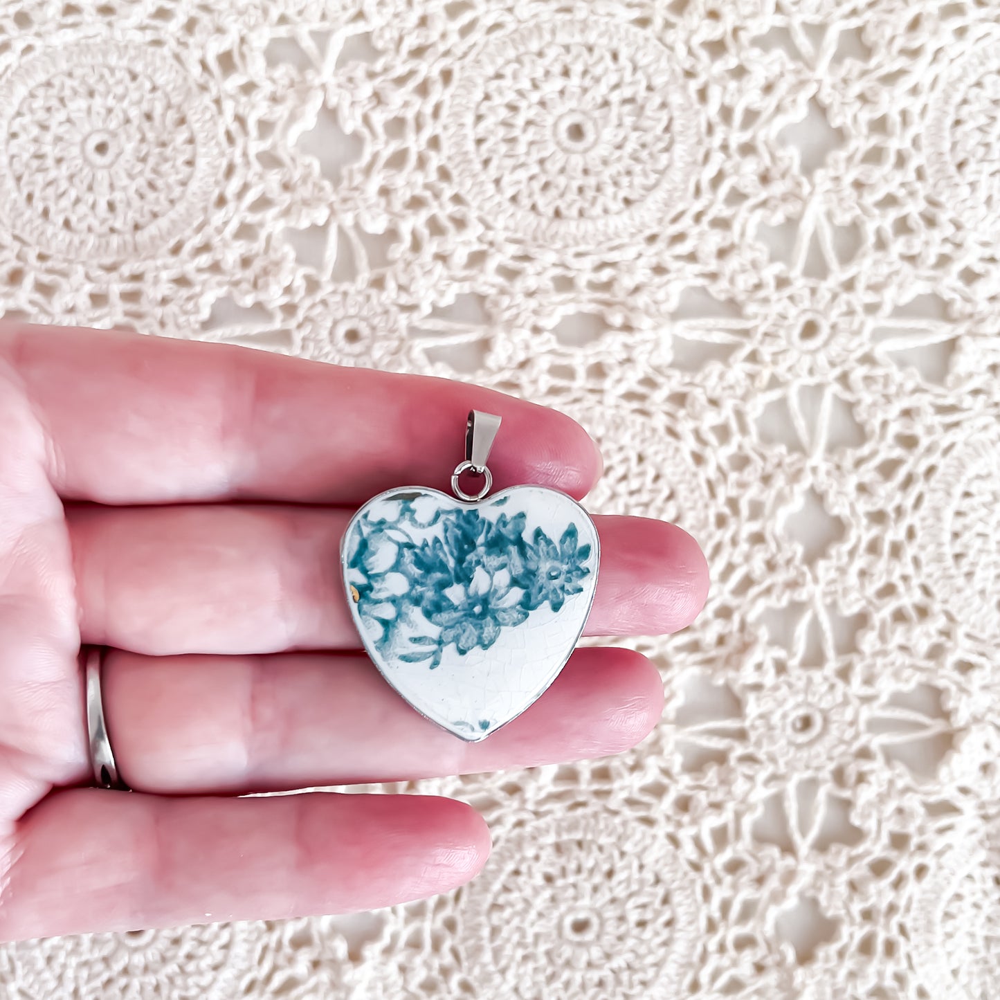 Blue Floral Heart Necklace