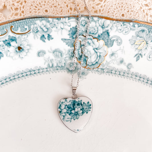 Blue Floral Heart Necklace