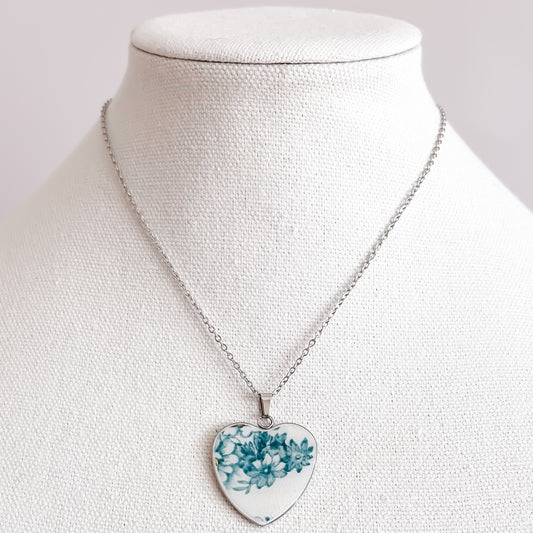 Blue Floral Heart Necklace