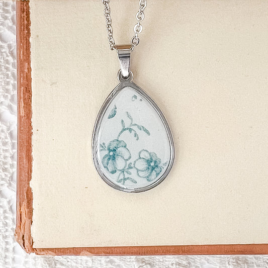 Blue Floral Teardrop Necklace