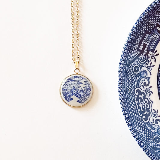 Gold Blue Willow Necklace