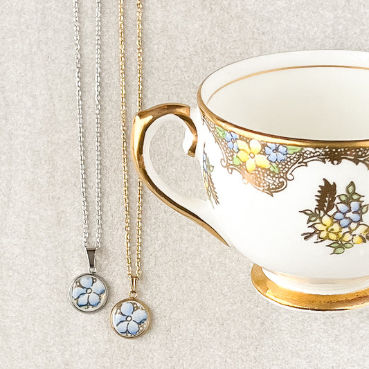 Dainty Blue Forget-Me-Not Necklace • Salisbury Crown China