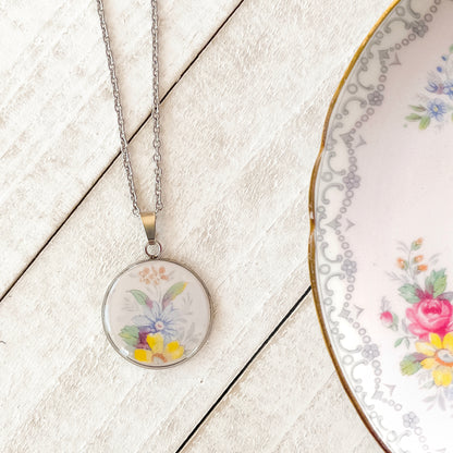 Pink and Blue Floral Necklace • Shelley China