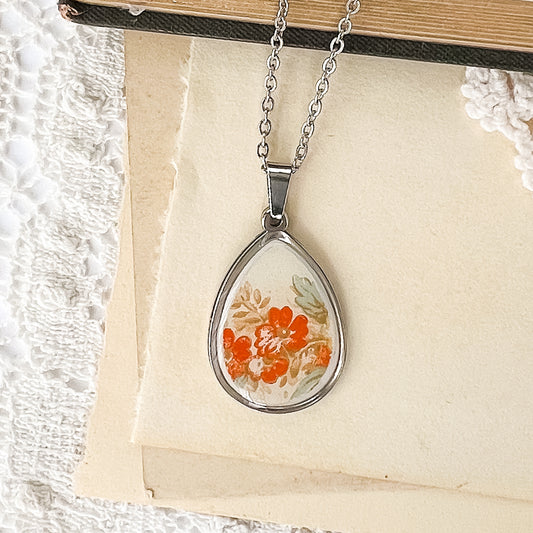 Orange Floral Necklace • One-of-a-Kind