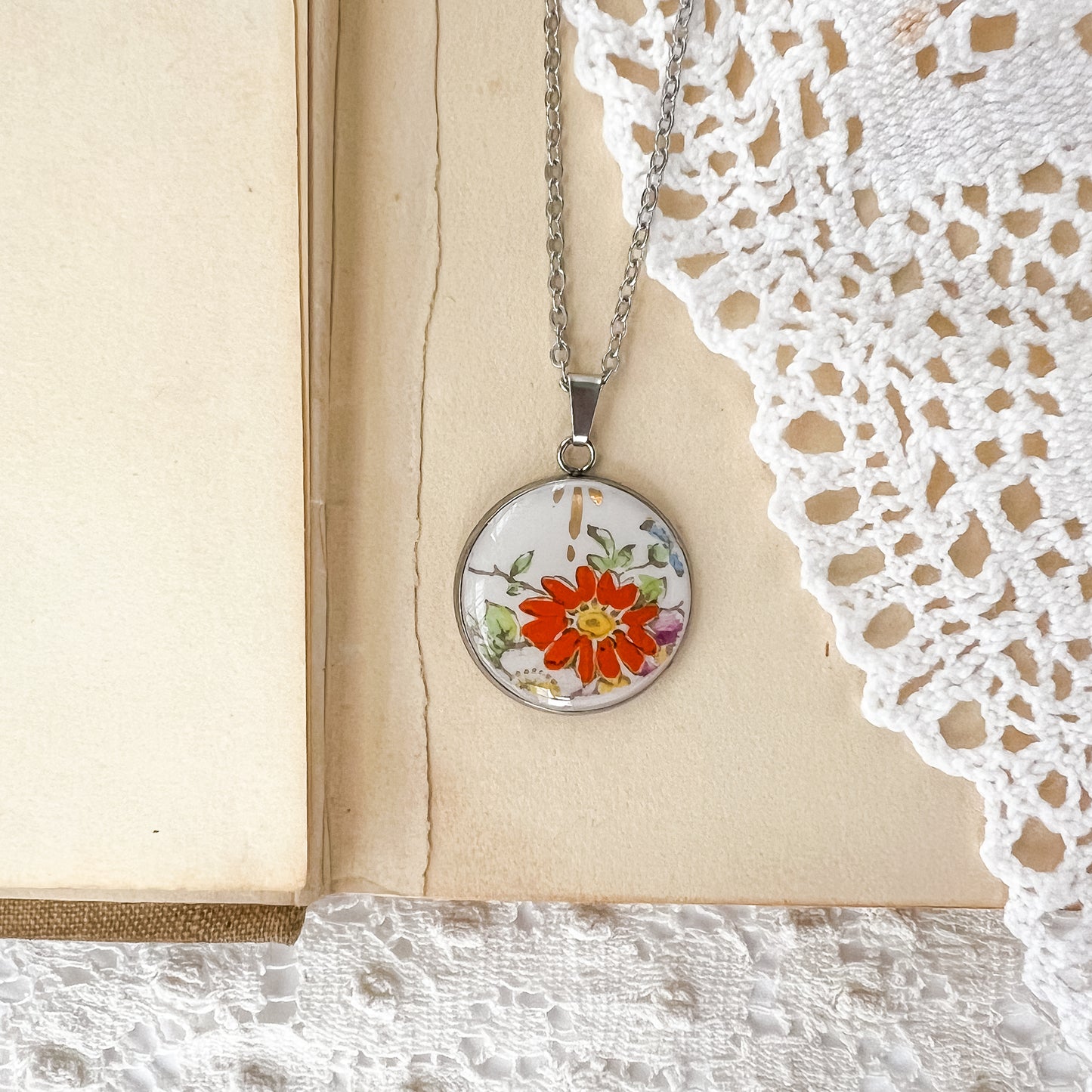 Orange Zinnia Necklace • Salisbury China