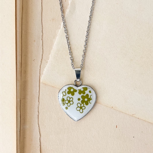 Corelle Spring Blossom Green Heart Necklace