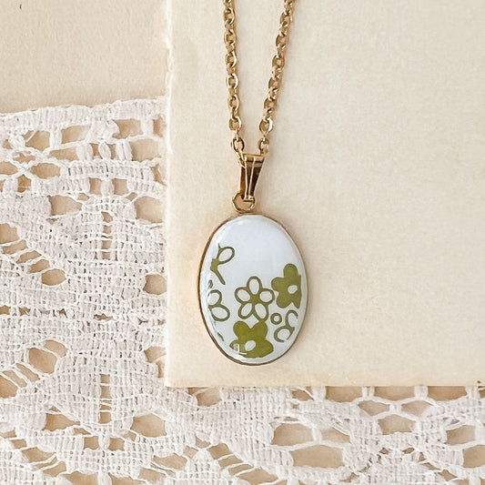 Corelle Spring Blossom Green Oval Necklace