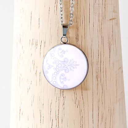 Pink and Grey Lace Pattern Necklace • Shelley China