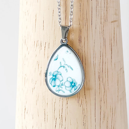 Blue Floral Teardrop Necklace