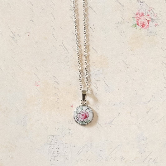 Dainty Pink Rose Necklace • Aynsley China